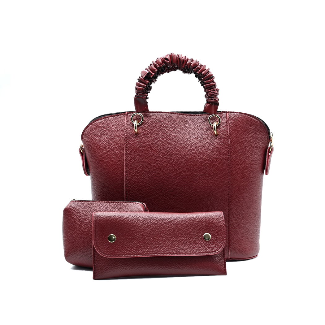 3 Piece Alora Tote Bag Maroon front view