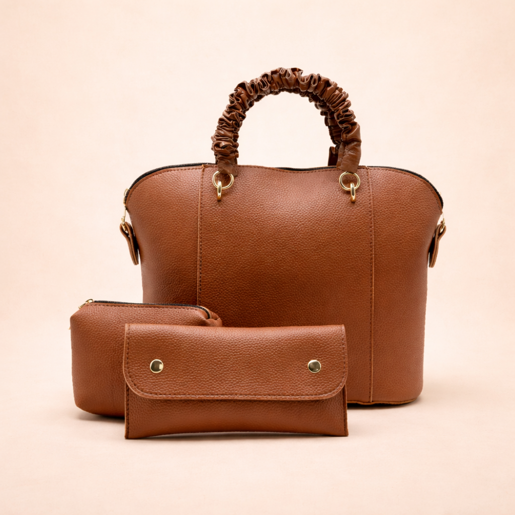 3 Piece Alora Tote Bag - Brown front view