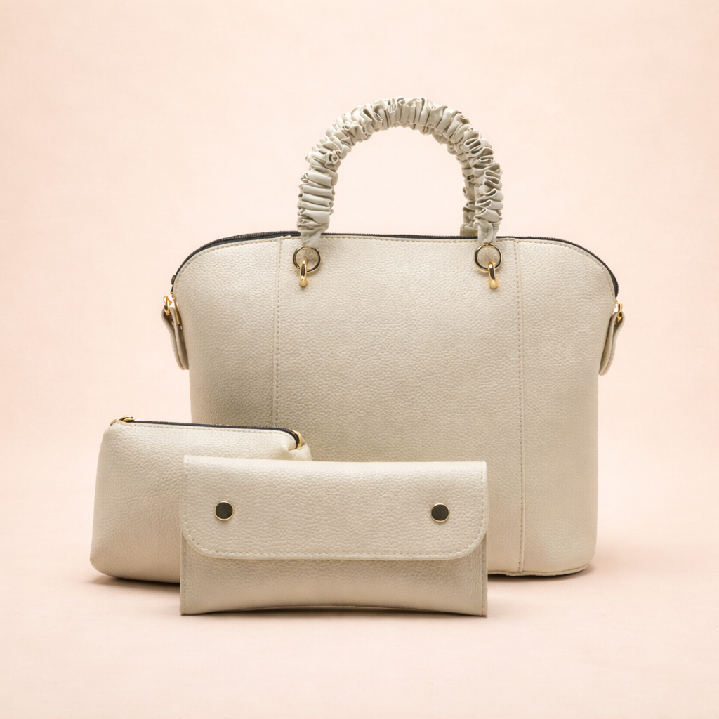 3 Piece Alora Tote Bag Beige front view