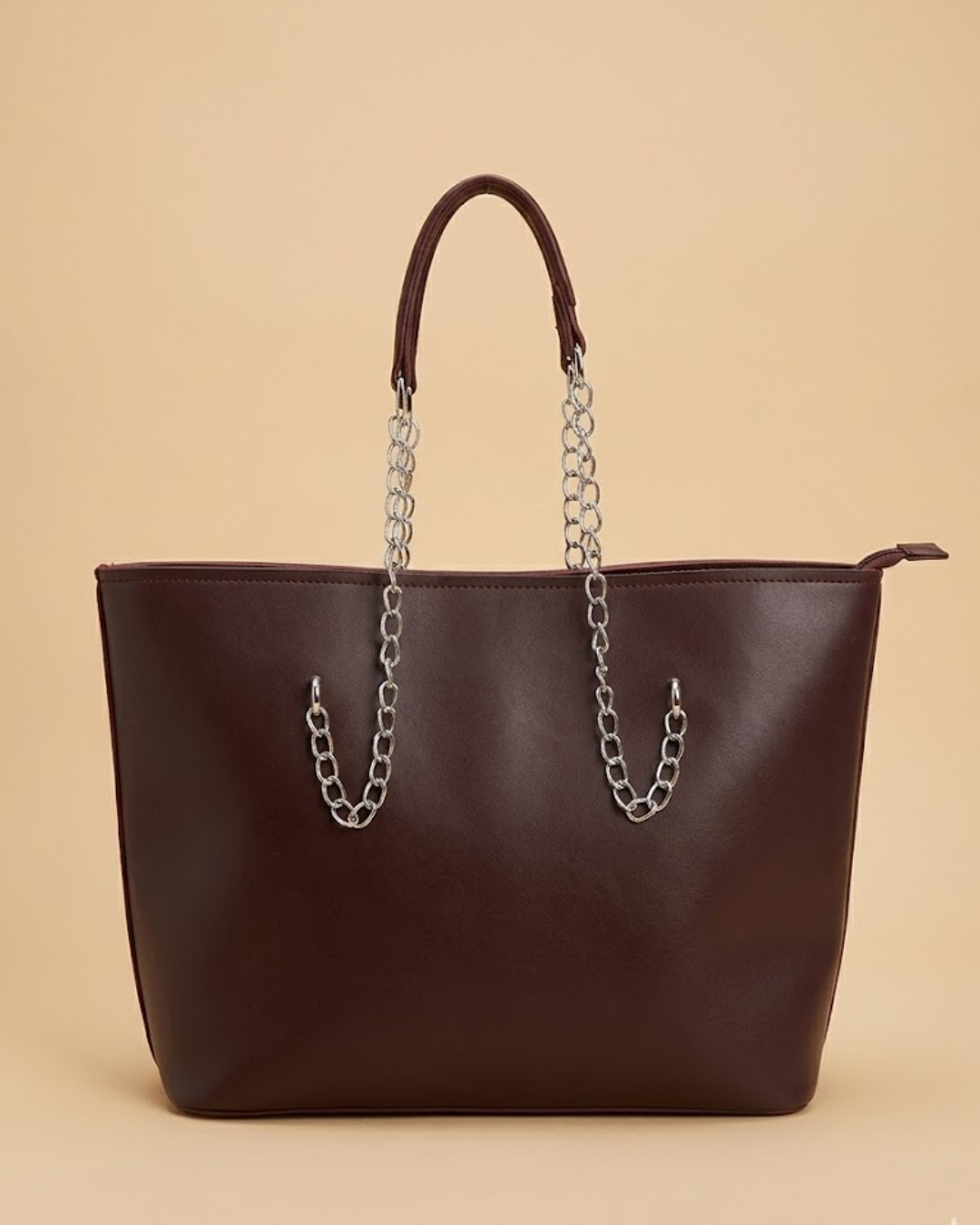 Large Capacity Tote Bag Dark Brown front view