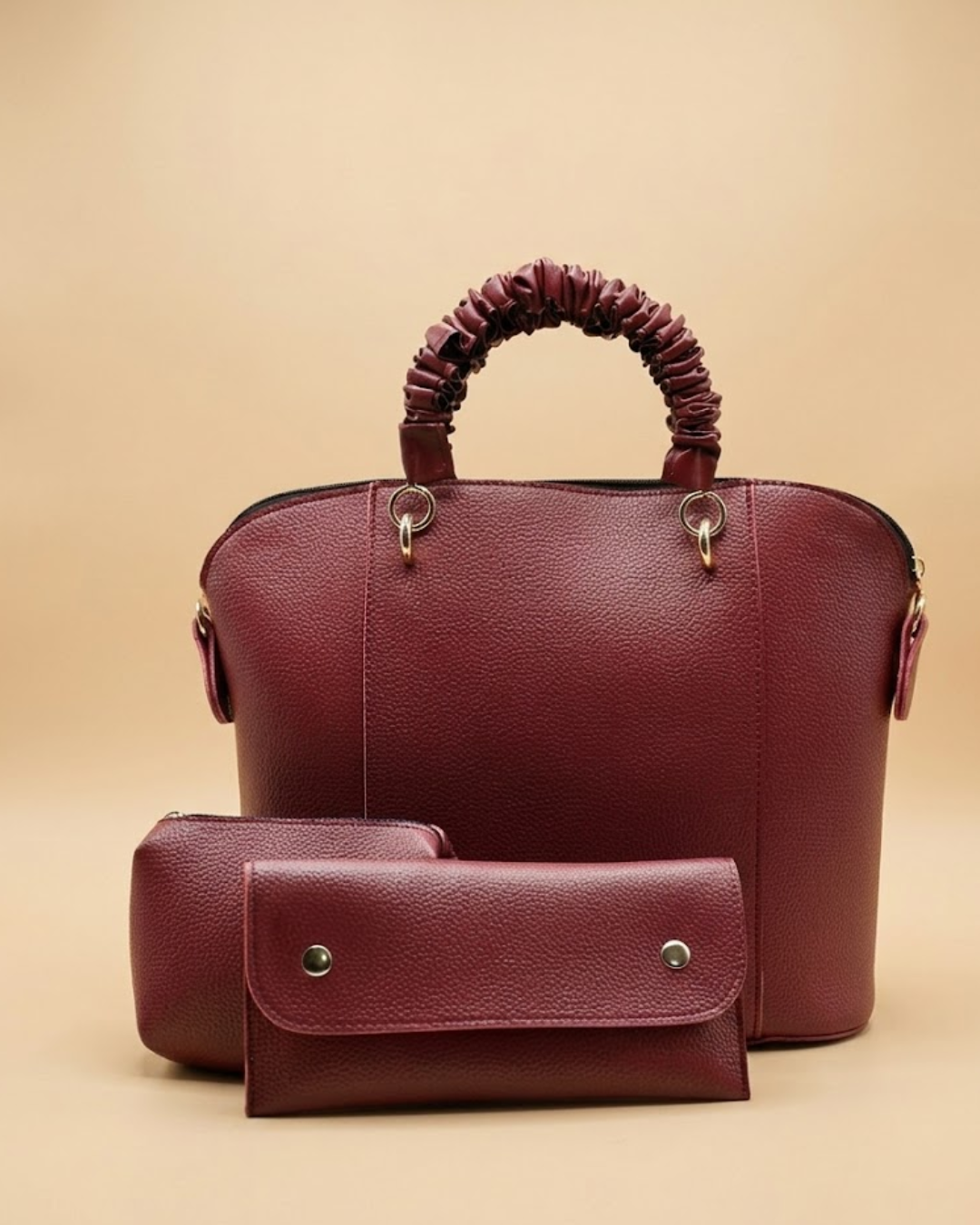 3 Piece Alora Tote Bag Maroon front view